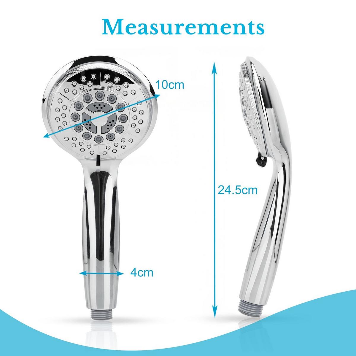 DUSCHKOPF Handbrause mit 5 Funktionen 24.5/10/4 cm - Silberfarben, Kunststoff (10/4/24.5cm) - Intirilife