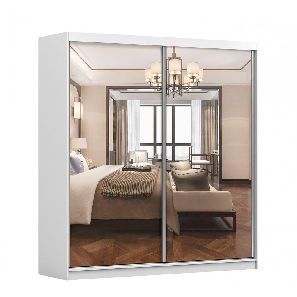 SCHWEBETÜRENSCHRANK MULTI 20 Weiß/Weiß + Spiegel, ohne LED Beleuchtung 203 cm - Alufarben/Weiß, Glas/Holz (203/218/61cm) - imoebel24