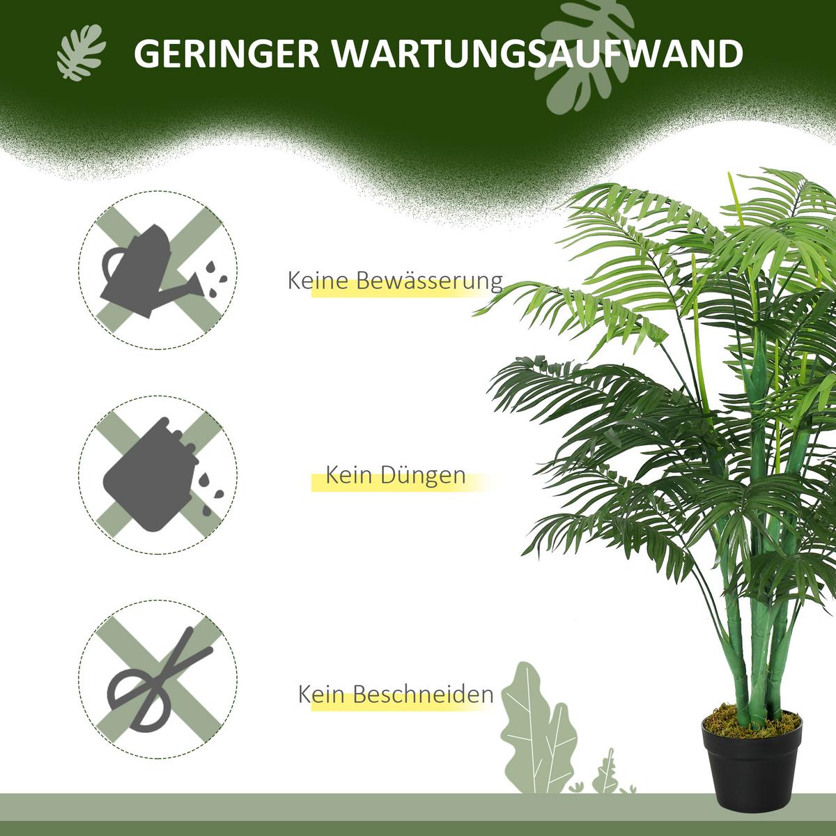 KUNSTPFLANZE mit 18 Palmenwedel Grün - Schwarz/Grün, Kunststoff (125cm) - Outsunny
