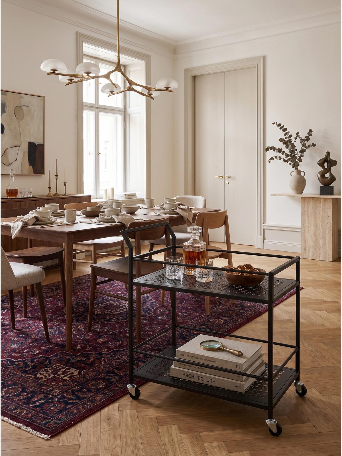 SERVIERWAGEN ALCUDIA, Eisen, mit Ablagen, mit Gitterstruktur, Schwarz, 79 x 45 x 83 cm - Schwarz, Metall (79/83/45cm) - KADIMA DESIGN