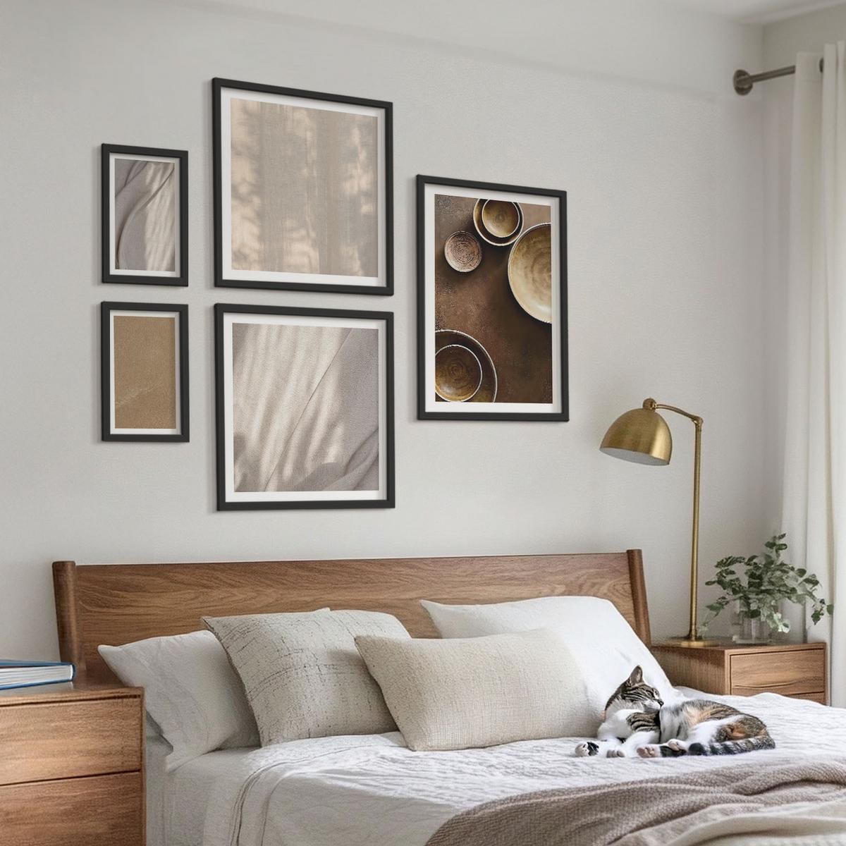 BILDER SET 5er Set - 50x50 cm & 20x30 cm & 40x60 cm Schwarzer Rahmen - Strukturen, Texturen, Minimalismus - Schwarz, Kunststoff (40/60cm) - TULUP