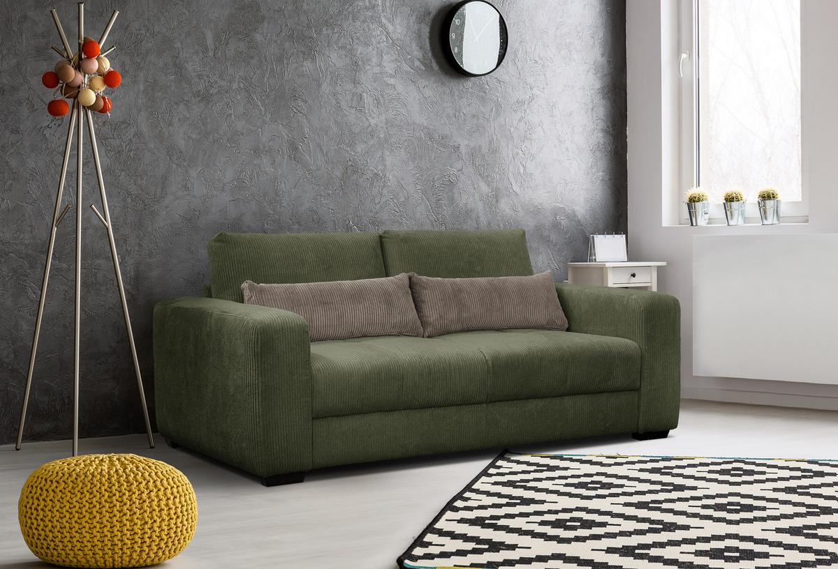 SOFA OLI 3-Sitzer, olivgrün - Olivgrün, Holz/Textil (208/91/108cm) - Wozimo