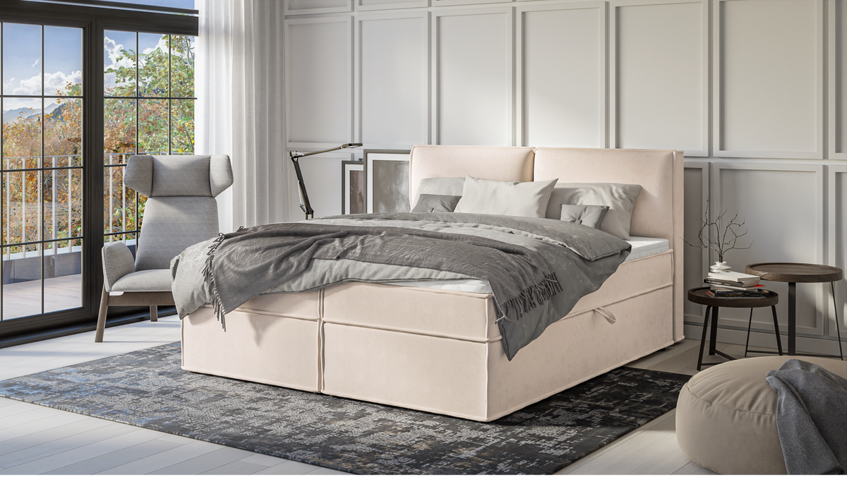 BOXBETT Eclipse 180/200 cm Beige Luxusmicrofaser - Beige/Schwarz, Holz/Kunststoff (180/200cm) - S-Style Möbel