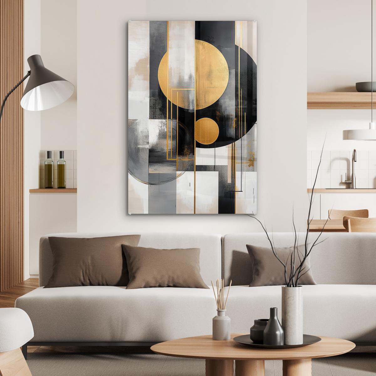 ACRYLGLASBILD Abstrakt - Gold - Silber - Formen - Ästhetisch - Modern 80x120 cm - Goldfarben, Glas (80/120cm) - MuchoWow