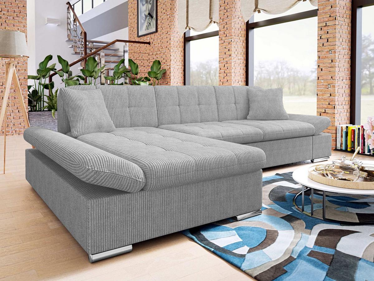 ECKSOFA Montana Cord, Seite: Links - Hellgrau, Holz/Textil (278/161cm) - MIRJAN24