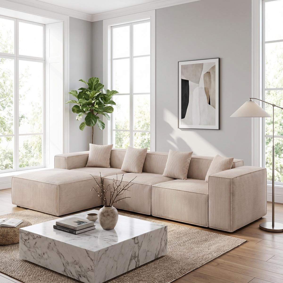 ECKSOFA cordstoff 279 cm flexibles design - Beige, Textil (279/165cm) - Urban Meuble