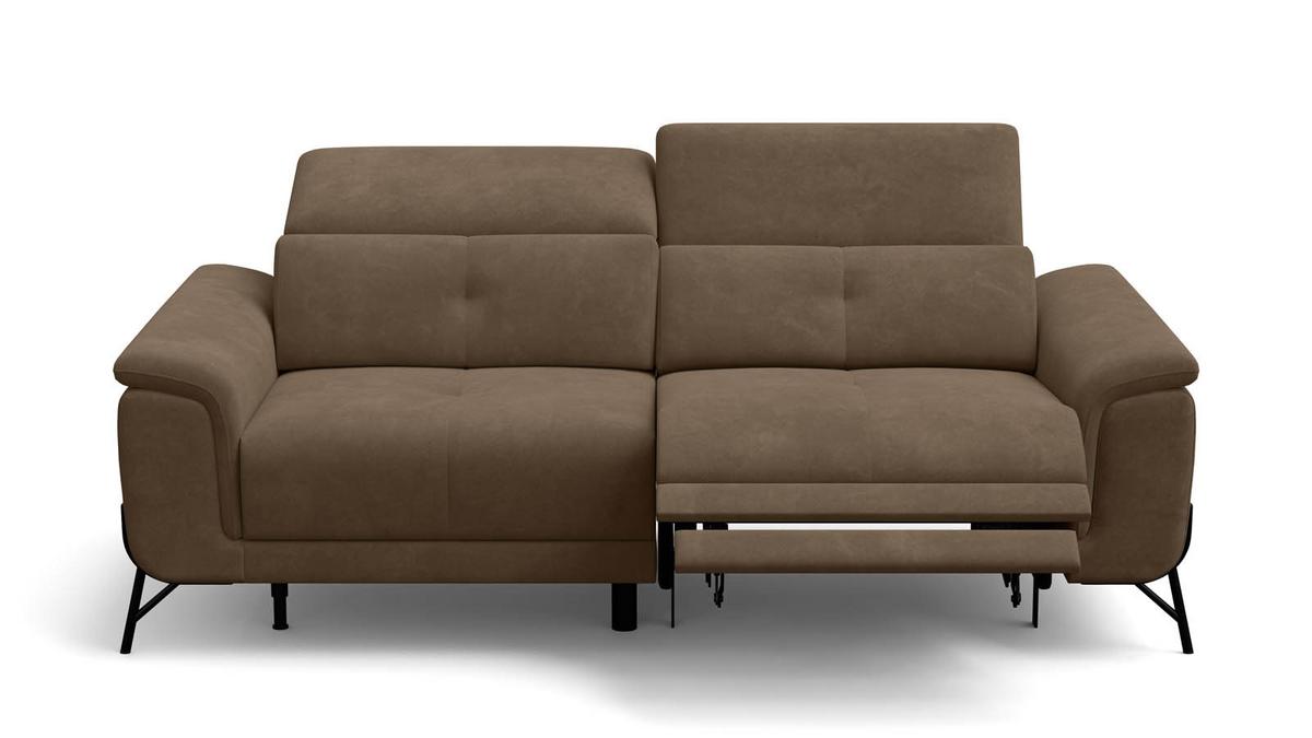 SOFA RELAX AVENA 3-Sitzer, brauner Veloursstoff - Schwarz/Braun, Holz/Textil (204/80/108cm) - Courtois Laville