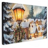 LEINWANDBILD Weihnachtsdorf - Häuser - Schnee - Weihnachten Gemälde 60x40 cm - Sandfarben, Textil (60/40cm) - MuchoWow