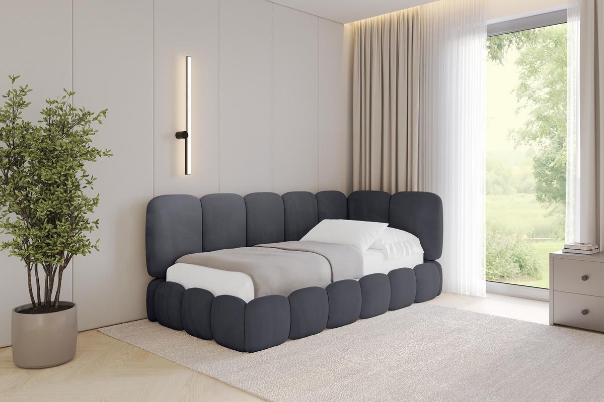 EINZELLBETT Jugendbett mit Bettkasten, Links - AVRY 80x200 Dunkelgrau - Dunkelgrau/Graphitfarben, Holzwerkstoff/Textil (80/200cm) - ALTDECOR