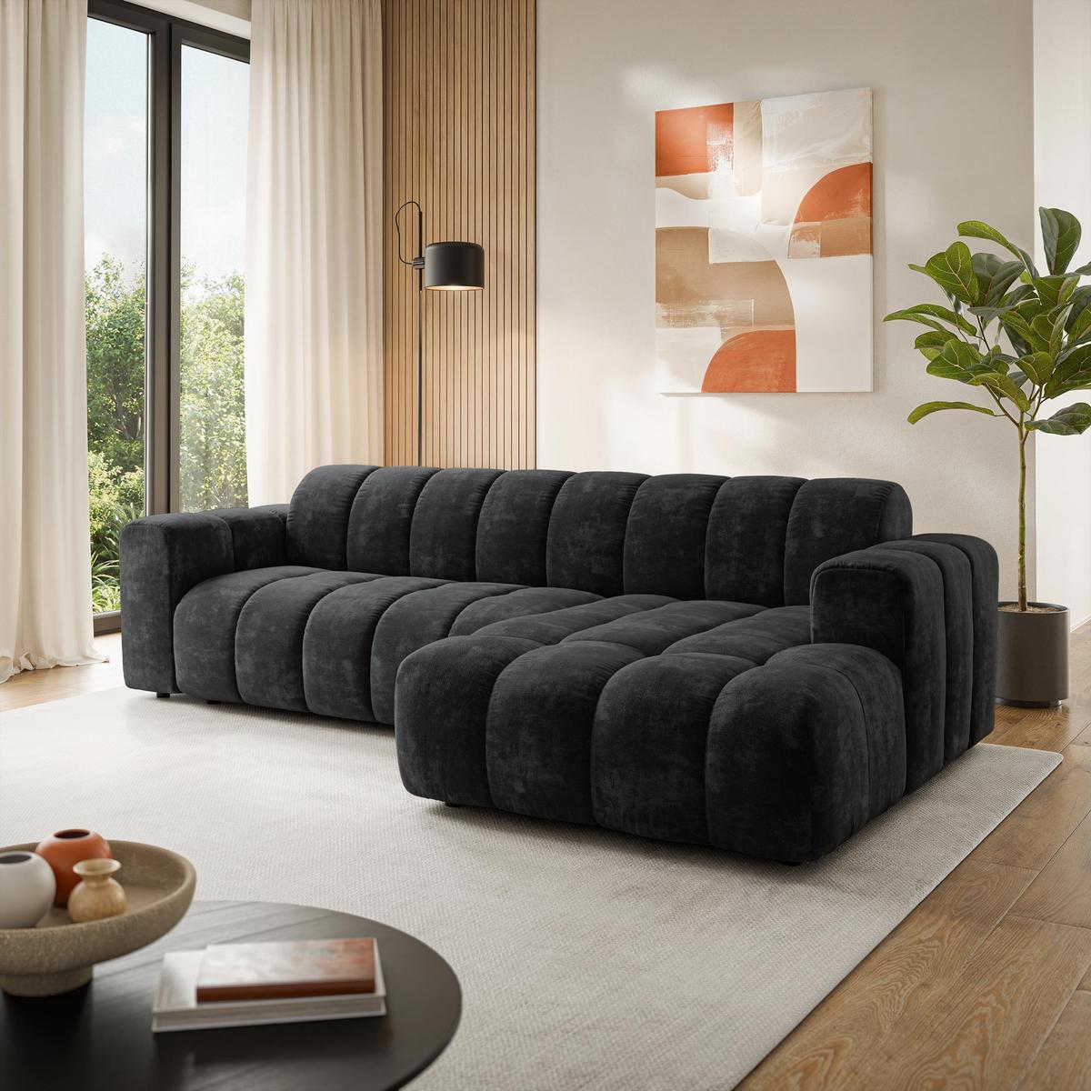 ECKSOFA SETIA LM R-S Schwarz Chenille - Schwarz, Holzwerkstoff (304/165cm) - MASSENO