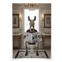POSTER für Badezimmer WC ESEL im Anzug auf Toilette mit Zeitung Glamour 50x70cm - Beige/Schwarz, Papier (50/70/70cm) - Muralo