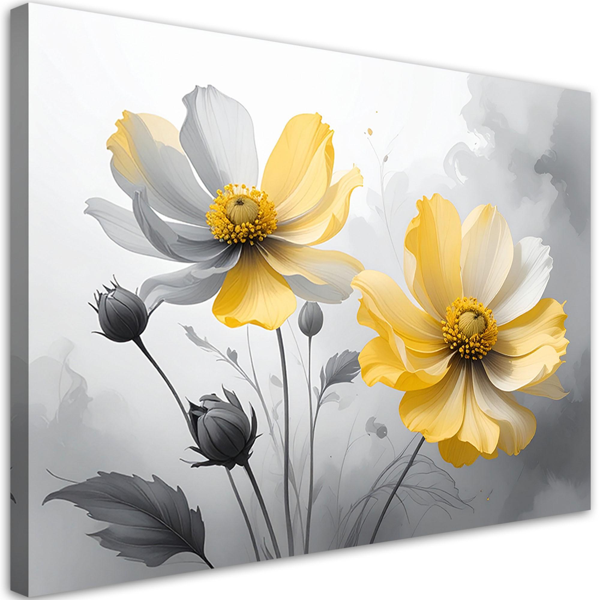 LEINWANDBILDER, Gelbe Blumen mit subtilem Licht auf hellem Hintergrund - Gelb, Textil (60/40cm) - Feeby