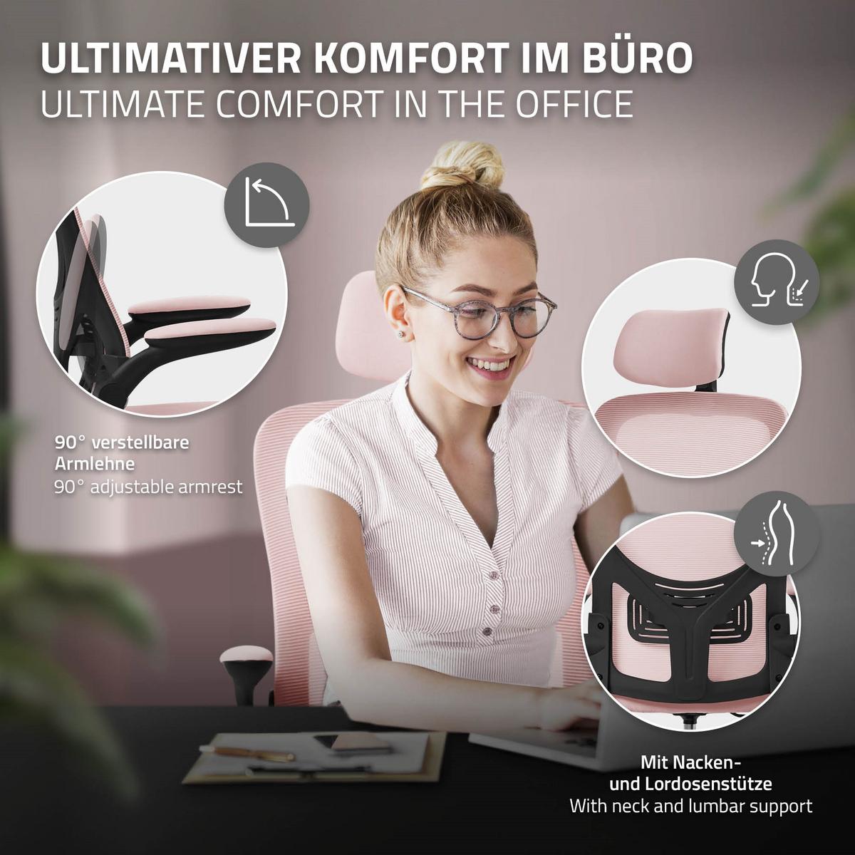 BÜROSTUHL Rosa - Pink/Schwarz, Kunststoff (60.5/121/60cm) - ML-DESIGN