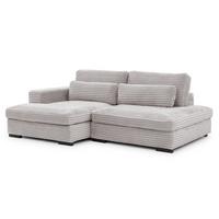 ECKSOFA Wolke mit tiefer Sitzfläche, Schlaffunktion und praktischem Bettkasten aus weichem Hellgrau Cordstoff - Hellgrau/Schwarz, Holz/Kunststoff (162/225cm) - S-Style