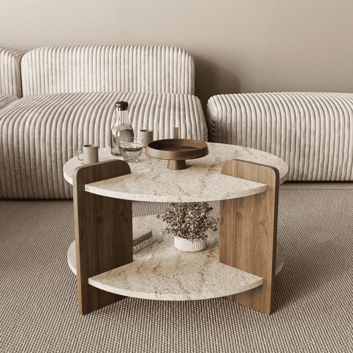 COUCHTISCH mit doppelplatte 70/70/45 cm - Eichefarben, Holzwerkstoff (10/70/45cm) - Calicosy