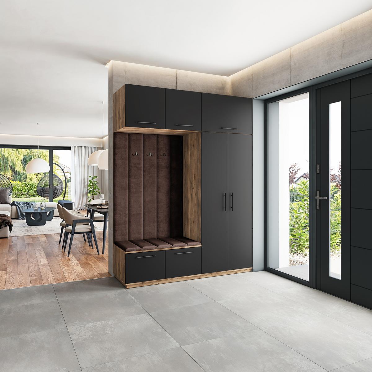 GARDEROBENSCHRANK REMA 180/240/60 cm Modern Garderobe-Set Eiche Lefkas - Eichefarben/Schwarz, Holzwerkstoff (180/240/60cm) - MASSENO