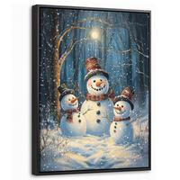 LEINWAND Bilder mit Rahmen - Schneemann - Schnee - Winter - Wald - 30x40 - Hellblau, Textil (30/40cm) - MuchoWow