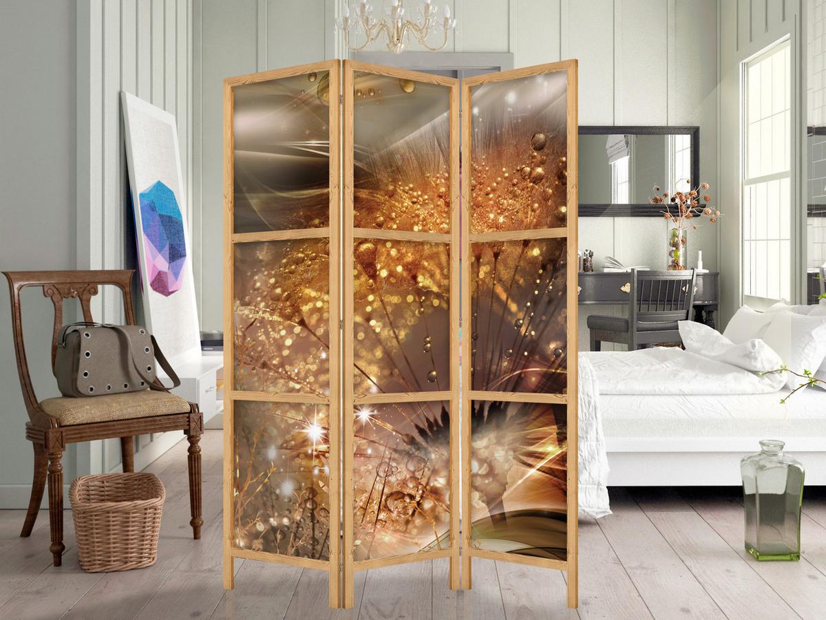 PARAVENT Japanischer 3-tlg 135x172 cm Pusteblumen - Braun, Holz/Textil (135/172/3cm) - Muralo