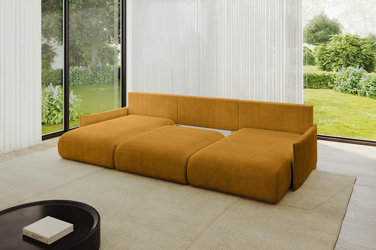 WOHNLANDSCHAFT mit Schlaffunktion und Bettkasten ONESK-U-v1 317x177x72 Senfgelb Cord - Currygelb, Holzwerkstoff/Kunststoff (317/72/177cm) - ALTDECOR