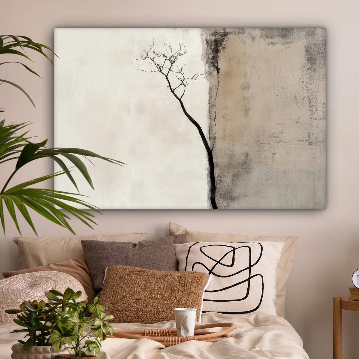 LEINWANDBILD Wabi sabi - Pflanze - Beige Wohnzimmer Groß 120x80 cm - Taupe, Textil (120/80cm) - MuchoWow