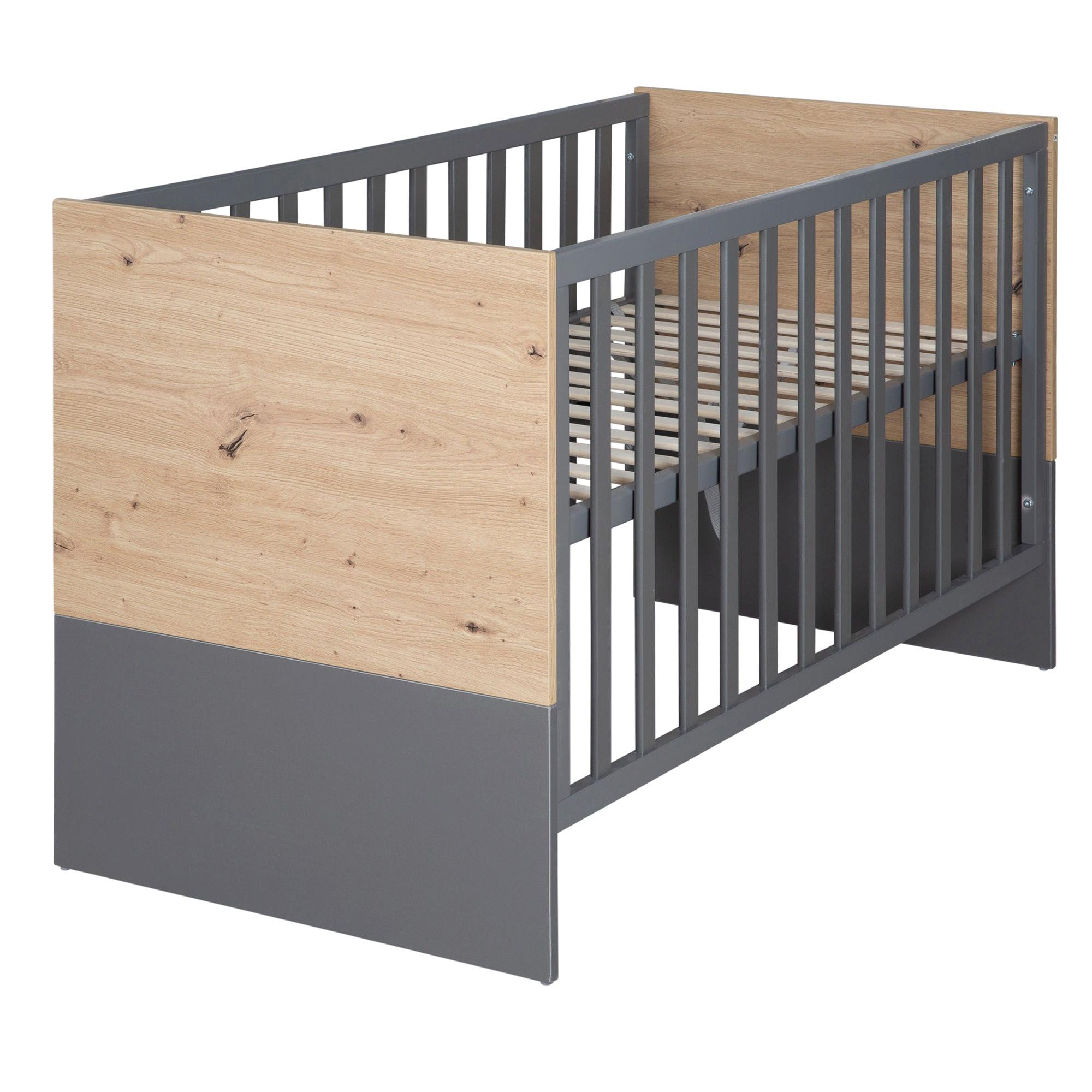 2-IN-1 BABY- & BEISTELLBETT Anna 60 x 120 cm - Anthrazit/Sonoma Eiche, Holz/Holzwerkstoff (60/120cm) - Roba