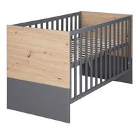 2-IN-1 BABY- & BEISTELLBETT Anna 60 x 120 cm - Anthrazit/Sonoma Eiche, Holz/Holzwerkstoff (60/120cm) - Roba