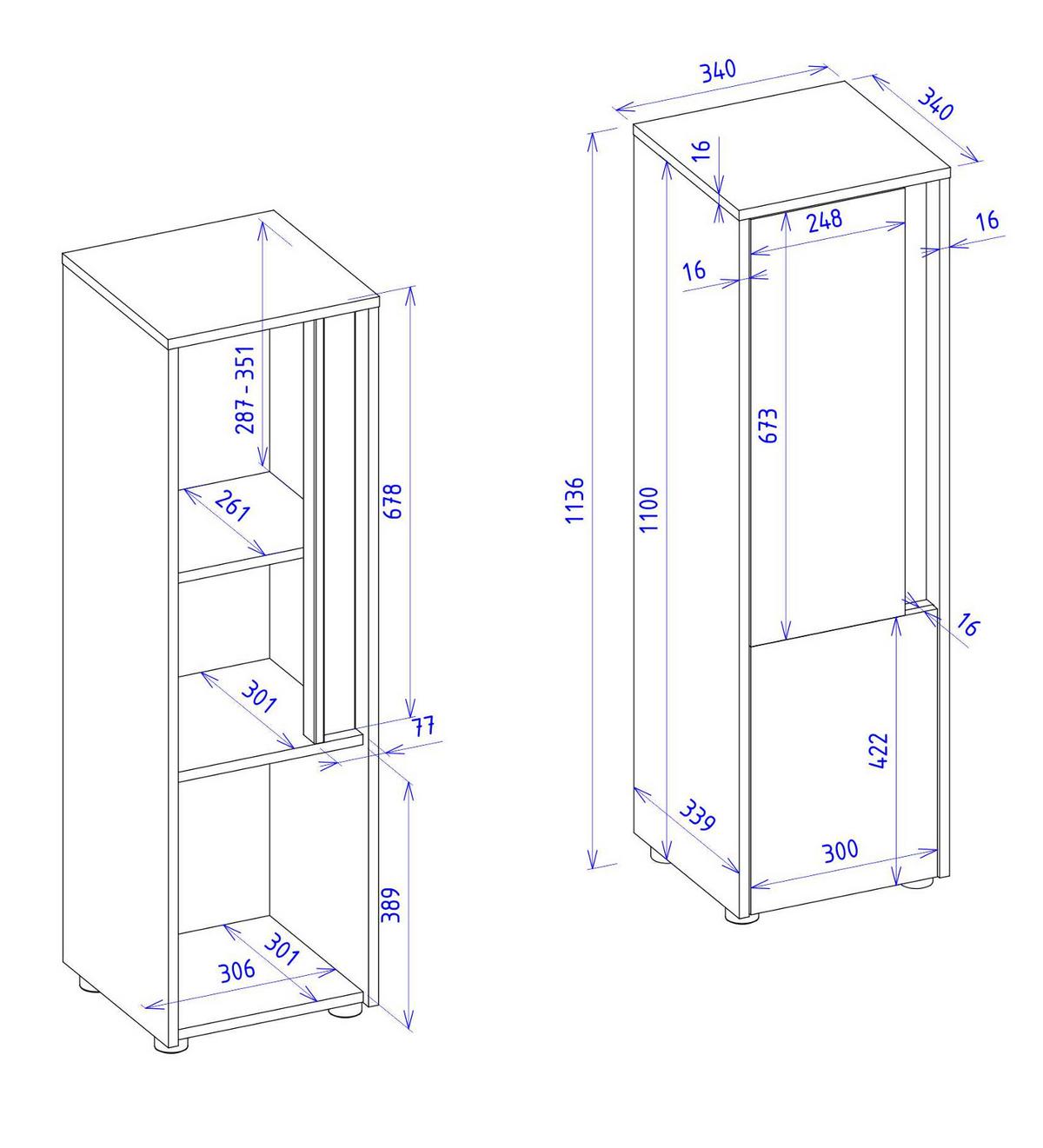 BAD-MIDISCHRANK weiß, Wotan Eiche, Badmöbel Kommode 34 x 114 cm - Eiche Wotan/Silberfarben, Holz/Holzwerkstoff (34/114/34cm) - Furn.Design