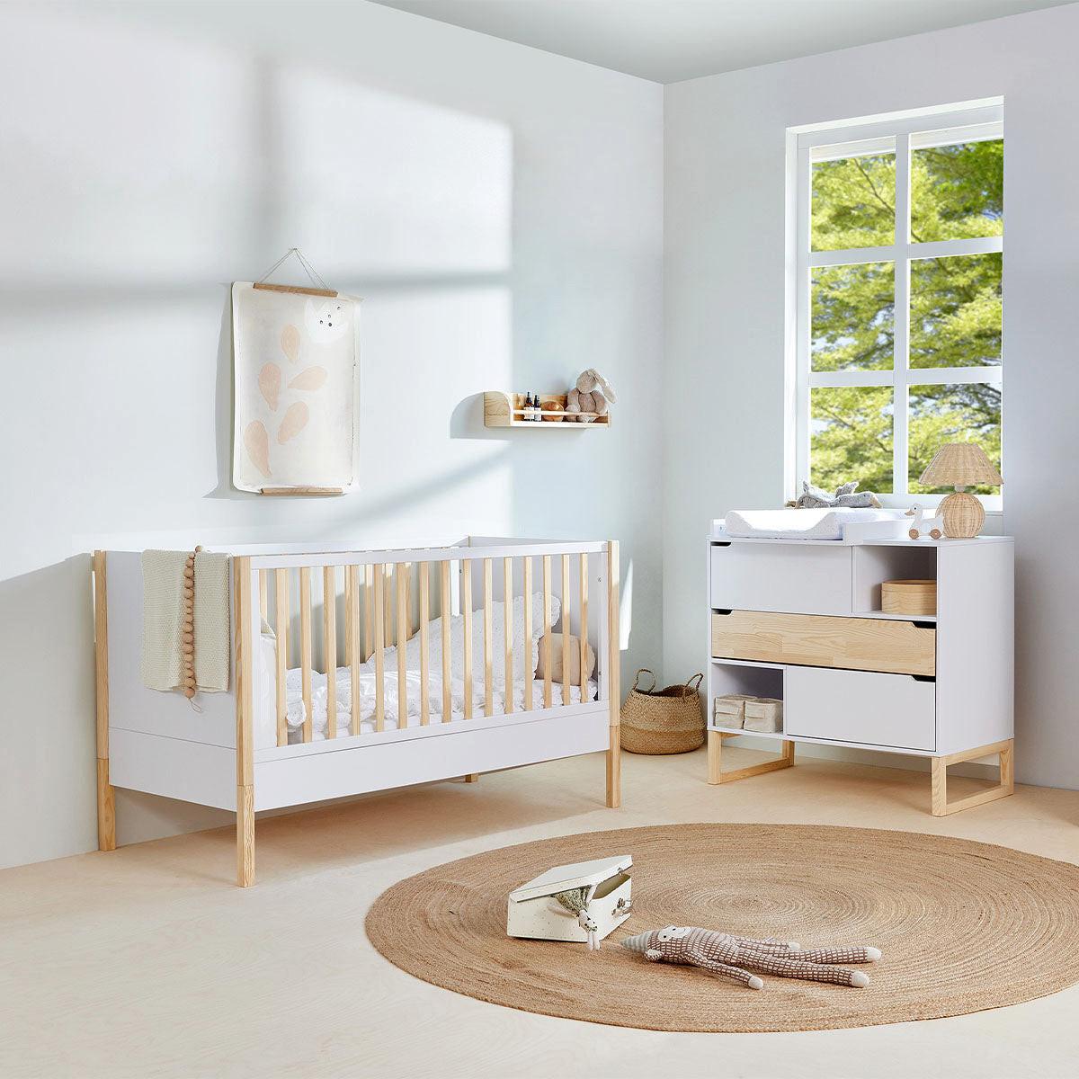 BABYZIMMER 2-teilig Juliette Weiß und Holz - Weiß, Holzwerkstoff (147.5/91.5/77.5cm) - Petits-meubles