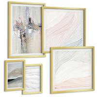 BILDER SET 5er Set - 50x50 cm & 20x30 cm & 40x60 cm Goldrahmen - Abstrakte Erdmuster - Goldfarben, Kunststoff (40/60cm) - TULUP