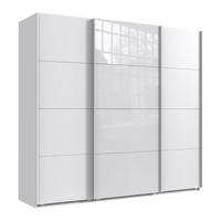 SCHWEBETÜRENSCHRANK 3-türig B225/H208/T64 cm in Weiß, Kleiderschrank mit einer Glasfront-Tür in Weiß / 22521 - Edelstahlfarben/Weiß, Holzwerkstoff/Metall (225/208/64cm) - luma-home