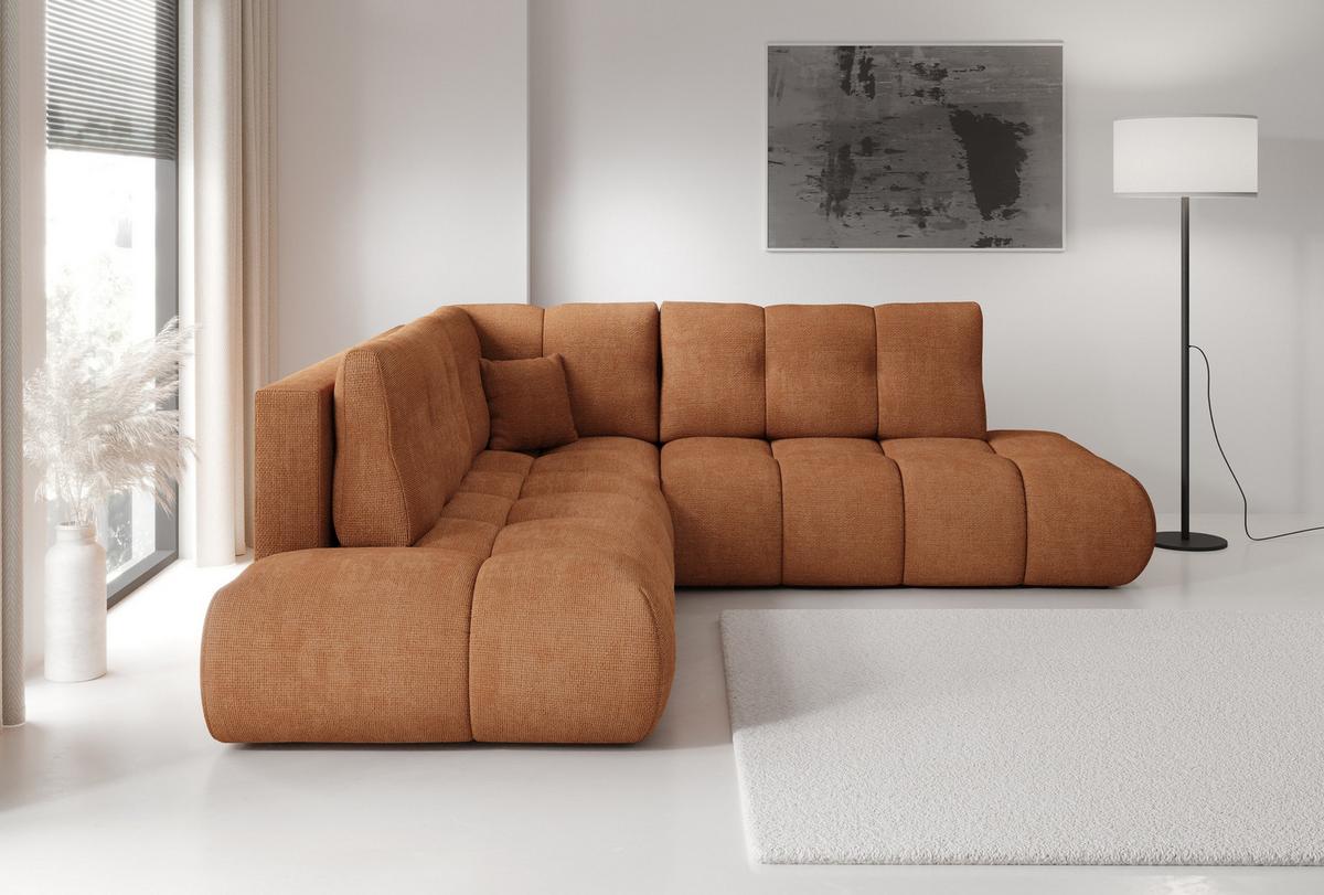ECKSOFA DUCA II L-S Orange Chenille mit Schlaffunktion - Orange, Holz (266.5/266.5cm) - MASSENO