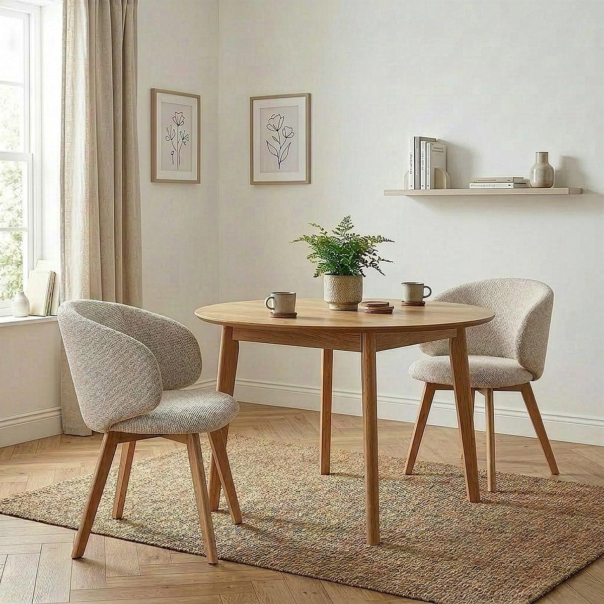 STÜHLE 2er?Set aus stoff und massive Holzfüße 60/55/79 cm - Beige, Textil (55/79/63.5cm) - Calicosy