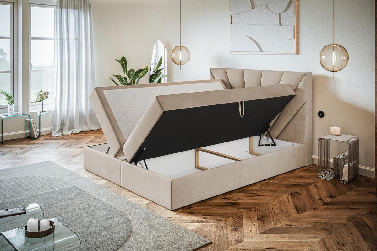 BOXBETT DENVER mit 2 Bettkästen, 160x200, Farbe: Grau, Velourstoff, Doppelbett mit Bonell-Matratze - Grau, Holz/Kunststoff (160/200cm) - Alpi-Möbel