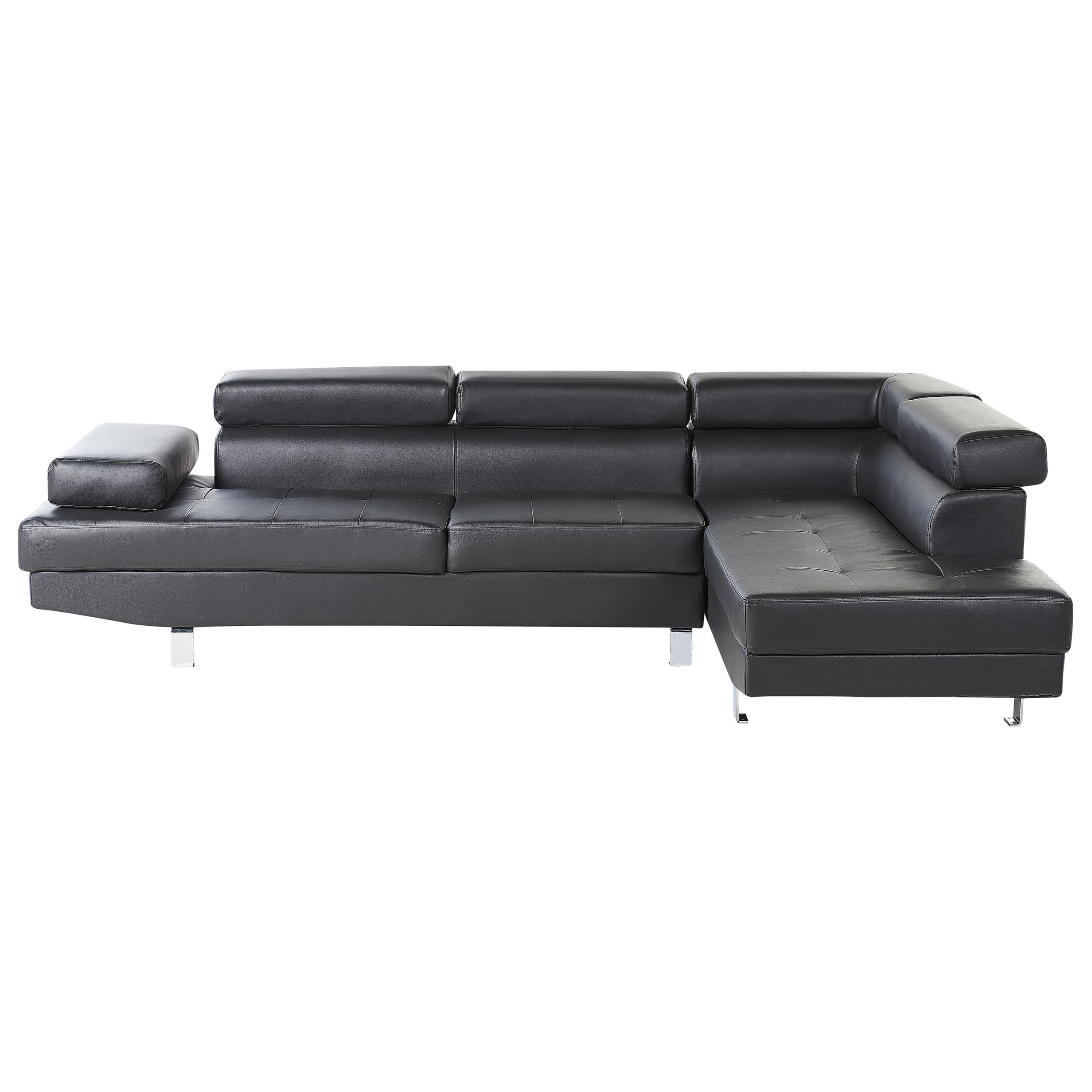 ECKFSOFA 5-Sitzer Kunstleder Schwarz linksseitig Norrea - Silberfarben/Schwarz, Kunststoff (261/193cm) - Beliani