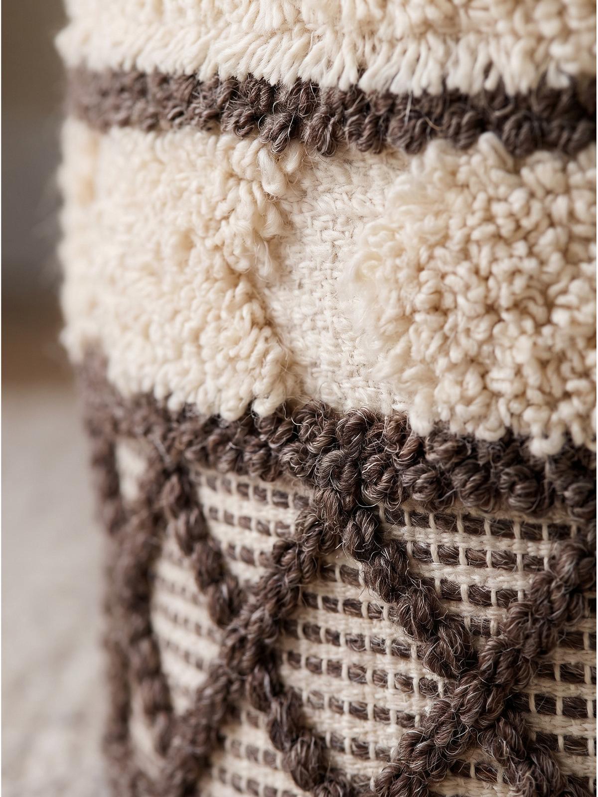 SITZHOCKER RHONE, Stoff, mit Textilbezug, mit Rauten, Beige-Braun, Ø 40 x 45 cm - Beige, Textil (40/45/40cm) - KADIMA DESIGN