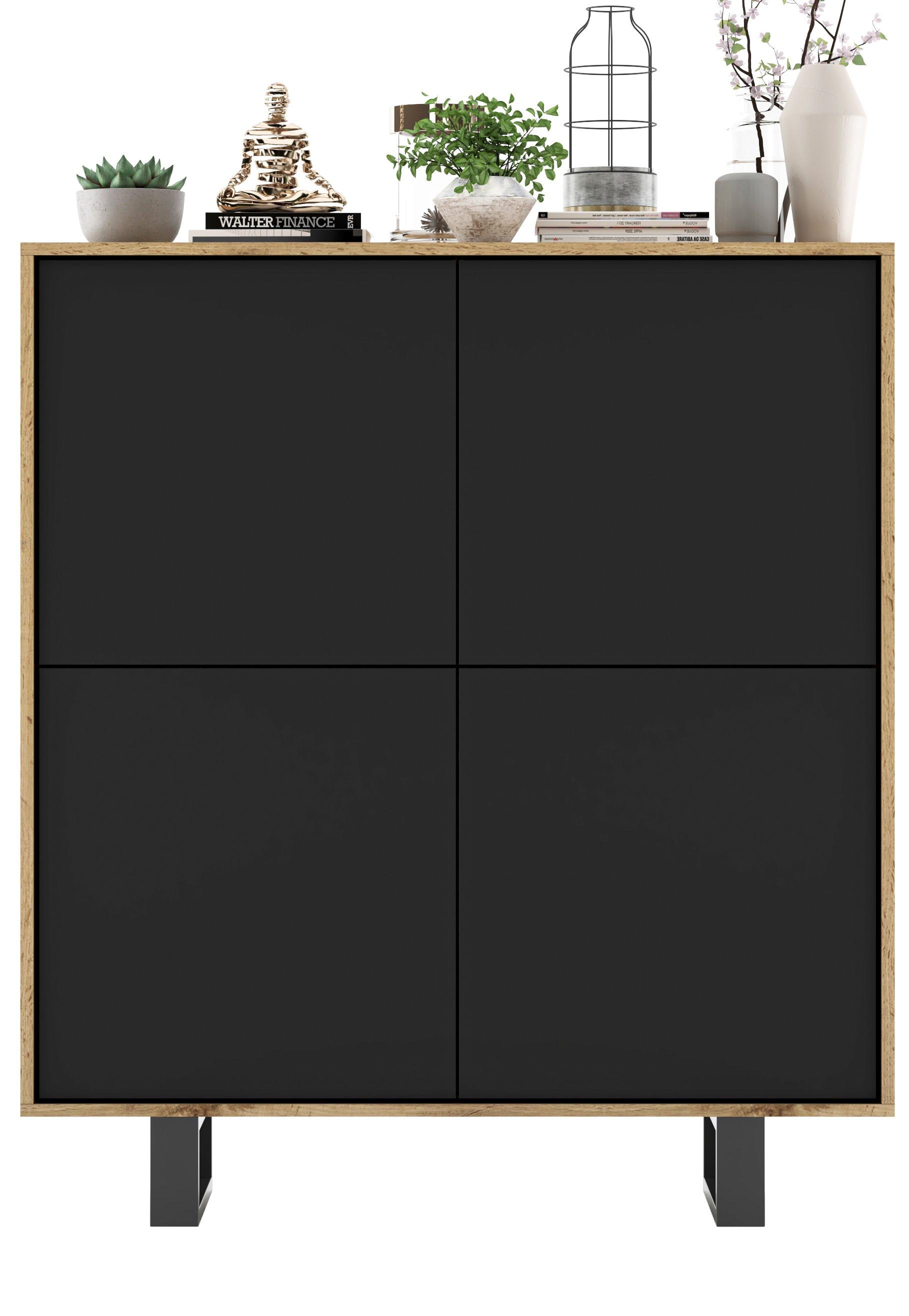 KOMMODE Apollo 4D Eiche wotan Schwarz Matt 113/127/35 cm - Schwarz, Holzwerkstoff/Metall (113/127/35cm) - Meble Lindner
