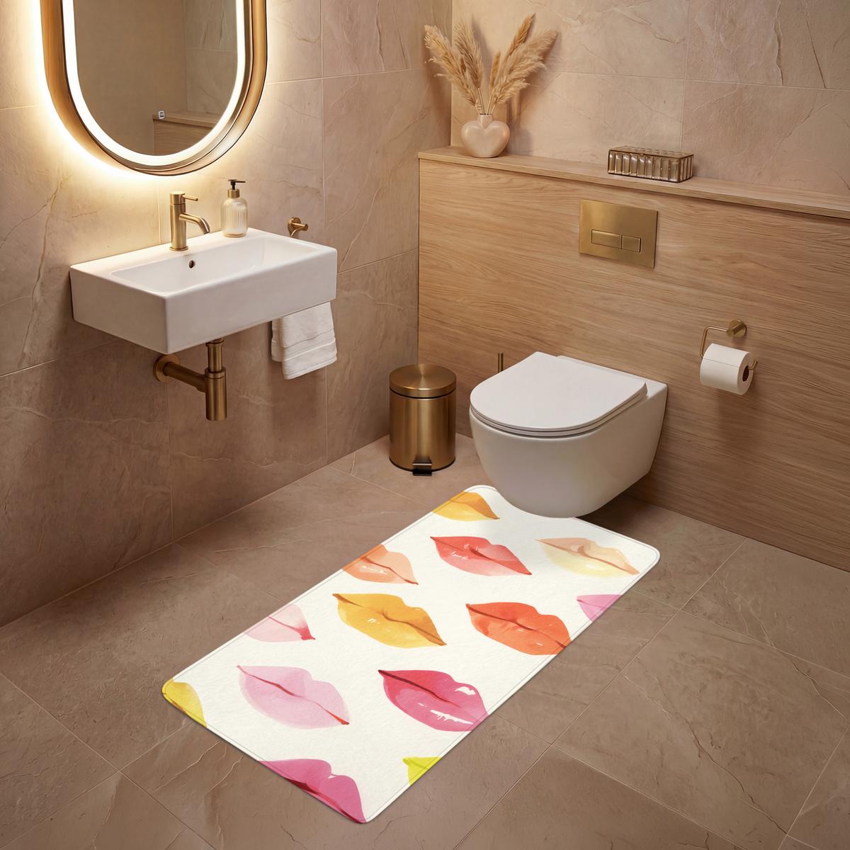 WC-VORLEGER Lippen - Bunt - Glänzend Toilettenvorleger 60x120 cm - Rosa, Textil (60/1cm) - OnlyWow