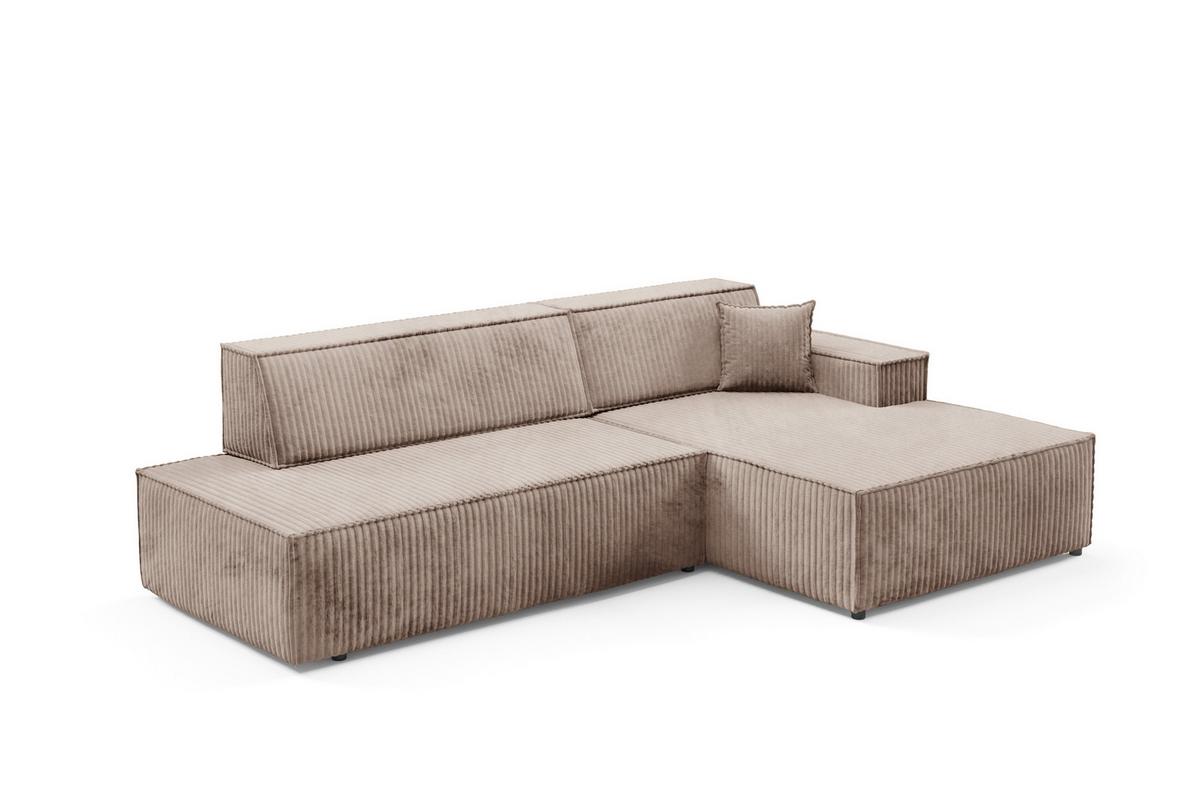 ECKSOFA TESSO L-S Braun Kordstoff mit Schlaffunktion - Braun, Holz (247/170cm) - MASSENO