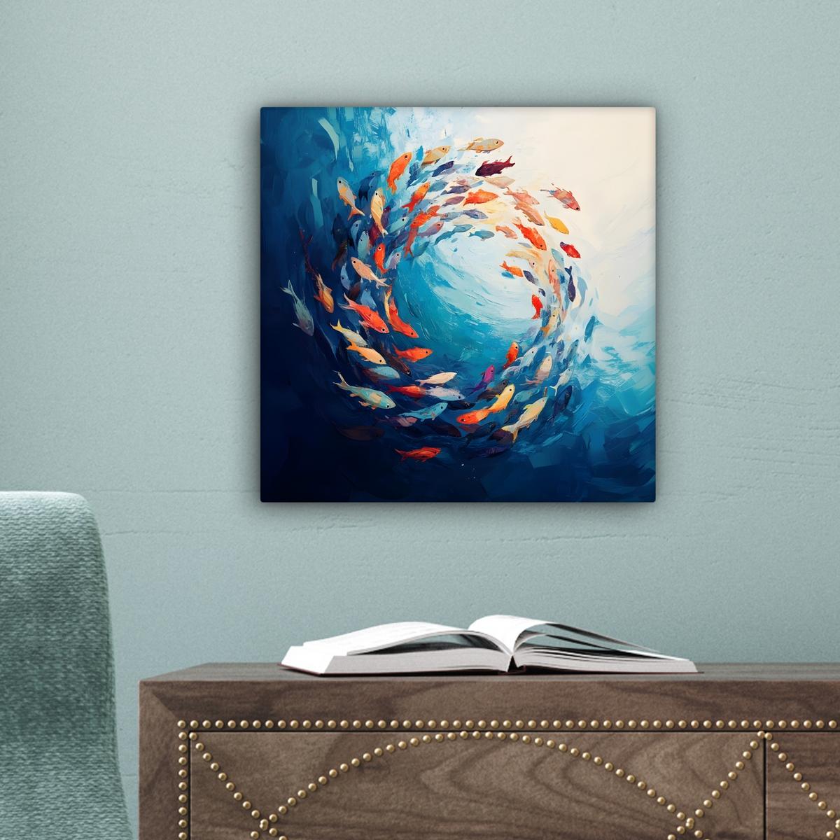 LEINWANDBILD Meer - Fische - Bunt - Dynamisch Deko Wohnzimmer 20x20 cm - Hellblau, Textil (20/20cm) - MuchoWow