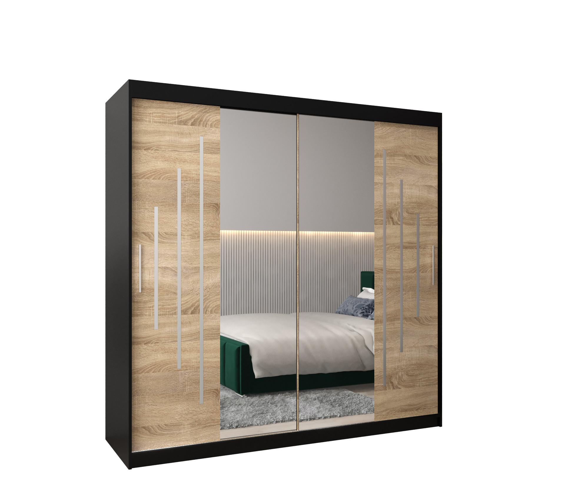 SCHWEBETÜRENSCHRANK 200/200/62 2-türig - Silberfarben/Schwarz, Holz/Kunststoff (200/200/62cm) - Abiks Möbel