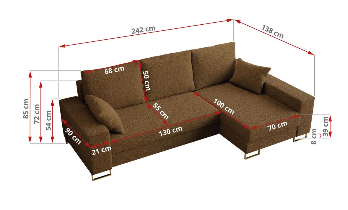 ECKSOFA Dorian Boucle Braun - Goldfarben/Braun, Textil/Metall (242/138cm) - MKS