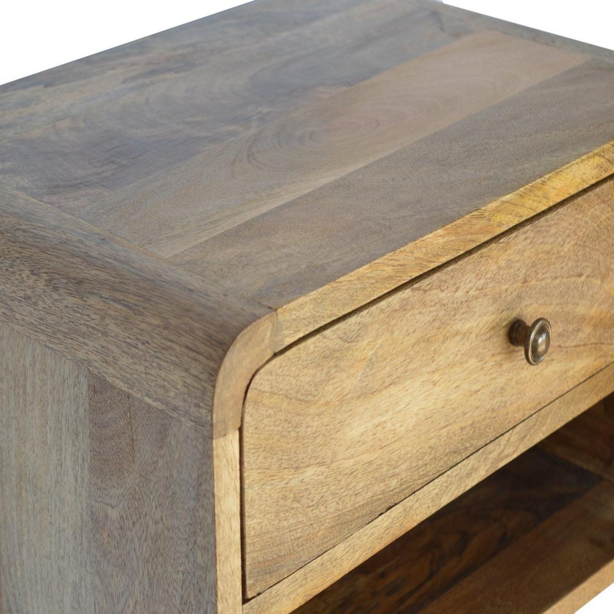 NACHTTISCH aus Massivholz, Wandmontiert, 1 Schublade, 1 offenes Regal, Beige - Eichefarben/Messingfarben, Holz/Metall (45/25/32cm) - Artisan Furniture