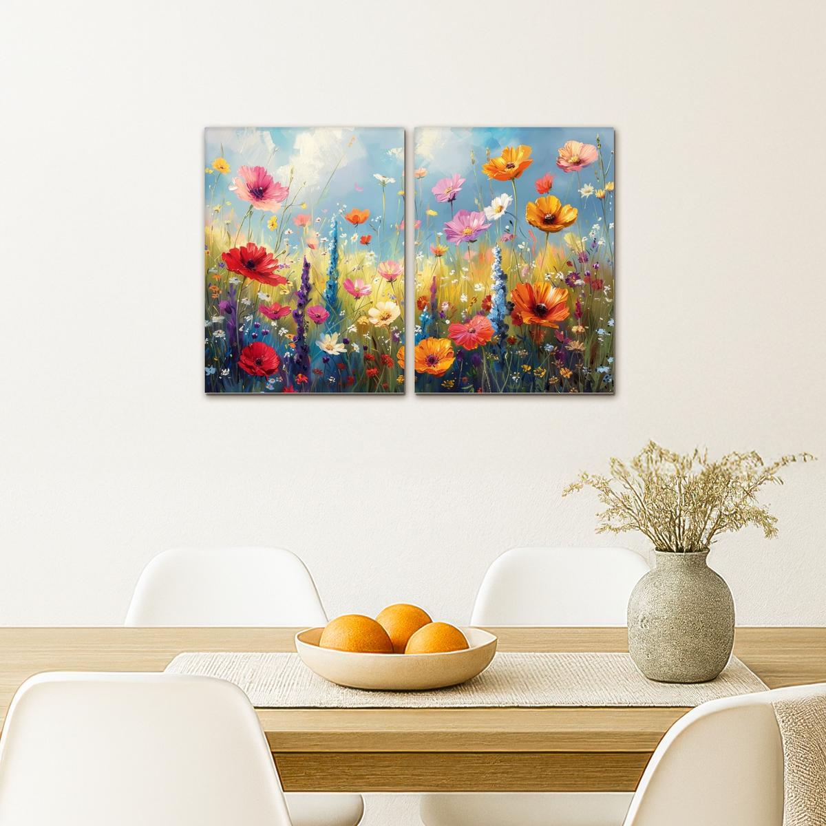 LEINWANDBILD 2er Set Blumen - Frühling - Farbenfroh - Sommerlich 60x40 cm - Orange, Textil (60/40cm) - MuchoWow