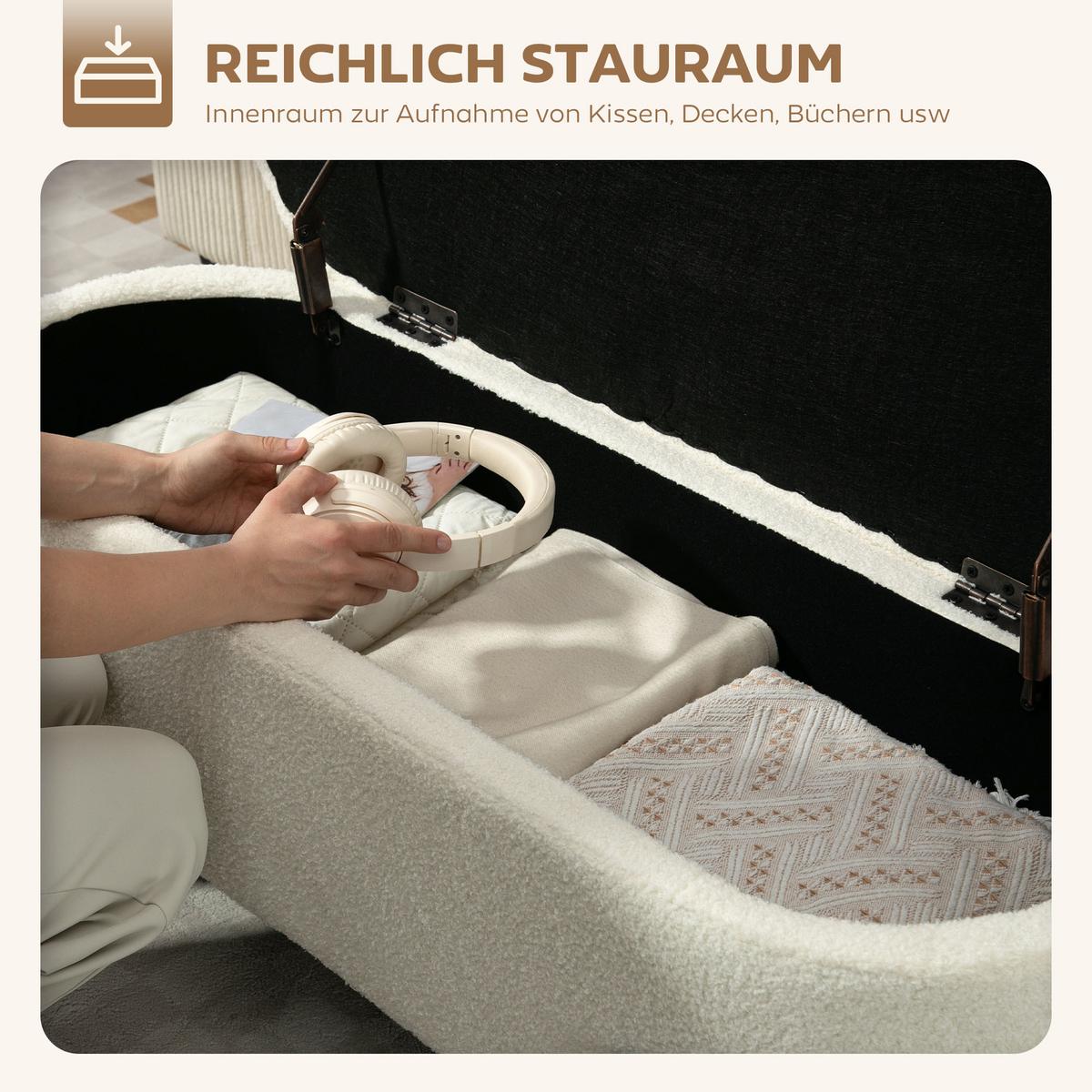 TRUHENBANK Fleece-Optik Creme - Creme/Schwarz, Textil (40/48/114.5cm) - HOMCOM