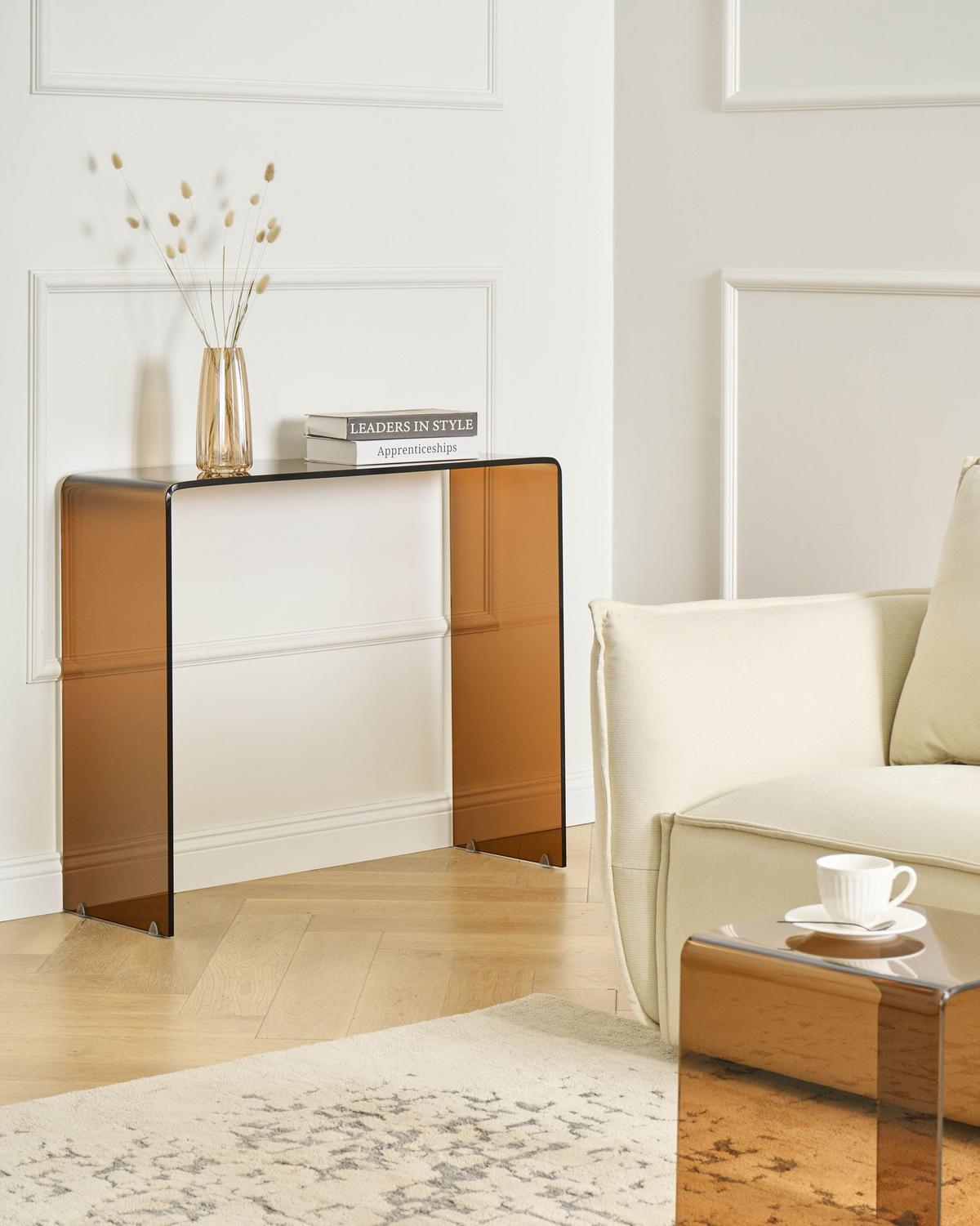 KONSOLENTISCH Sicherheitsglas Braun Kendall - Braun, Glas (90/75/30cm) - Beliani