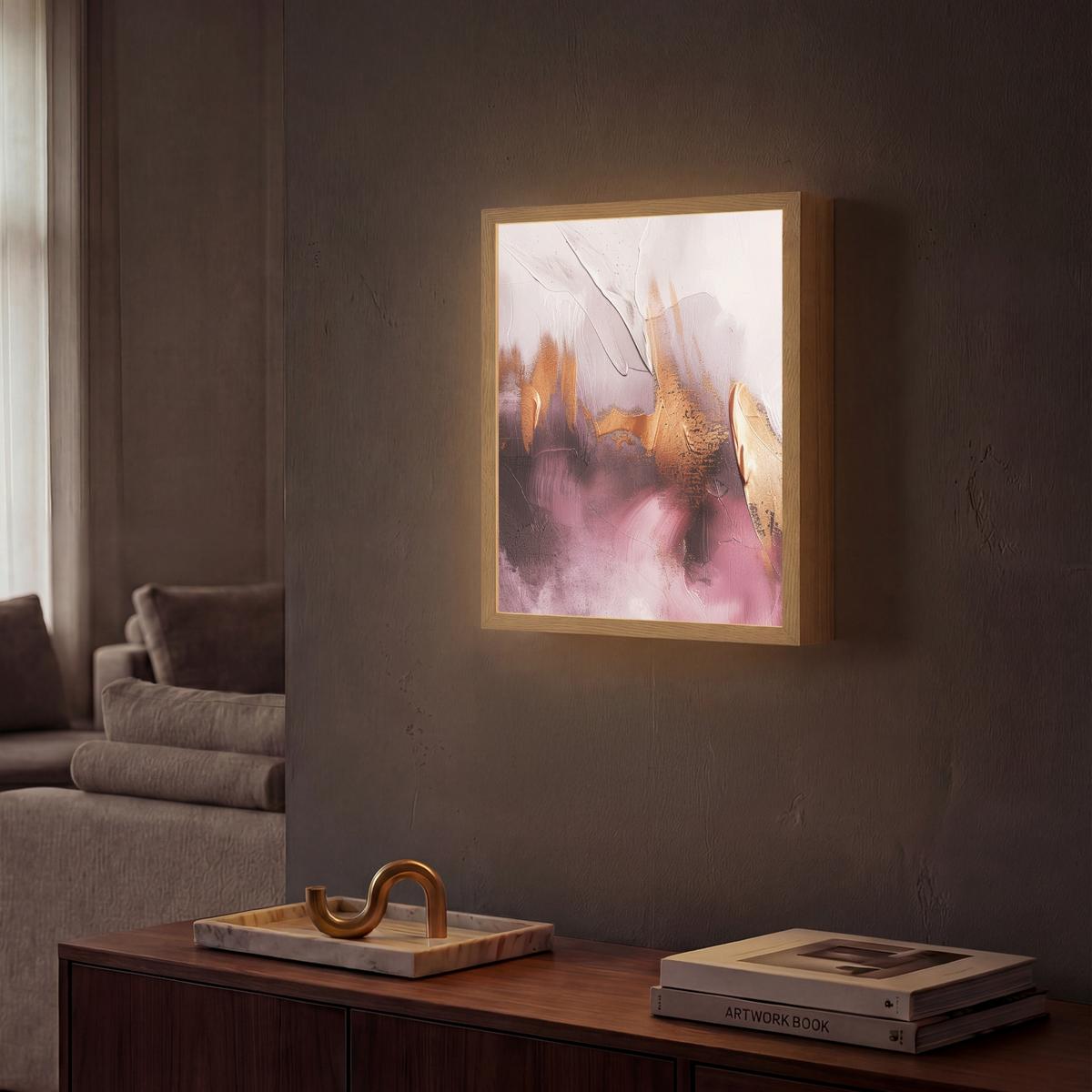 WANDLEUCHTE MIT AKKU Lila - Abstrakt - Farbe - Gold 30x40 cm - Mauve, Holzwerkstoff (30/40/8cm) - OnlyWow