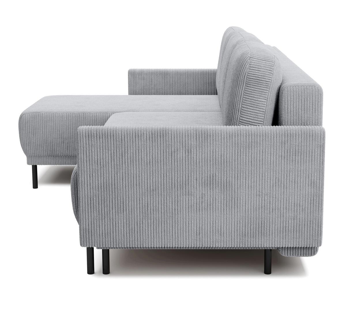 ECKSOFA Hamiel Hellgrau Cordbezug - Hellgrau/Schwarz, Holz/Textil (212/142cm) - Selsey