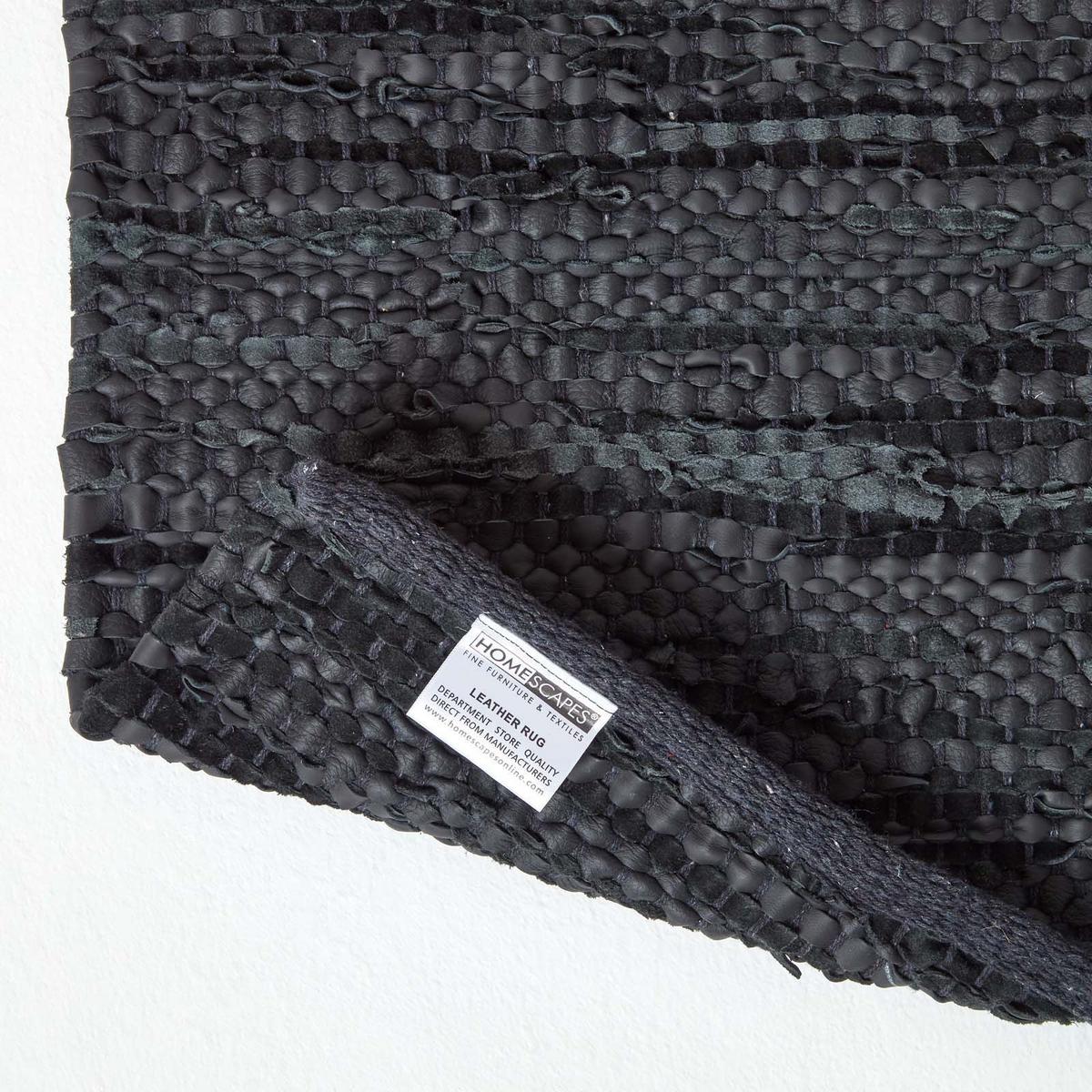 LEDER-TEPPICHLÄUFER Denver gewebt 66/200 cm - Schwarz, Leder (66/200cm) - Homescapes