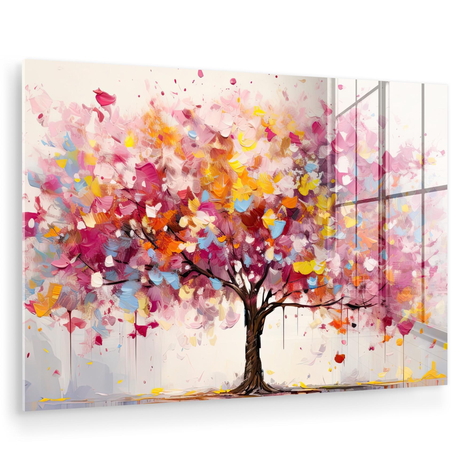 ACRYLGLASBILD Aquarell - Baum - Kunst - Abstrakt Wanddeko 60x40 cm - Multicolor, Glas (60/40cm) - MuchoWow