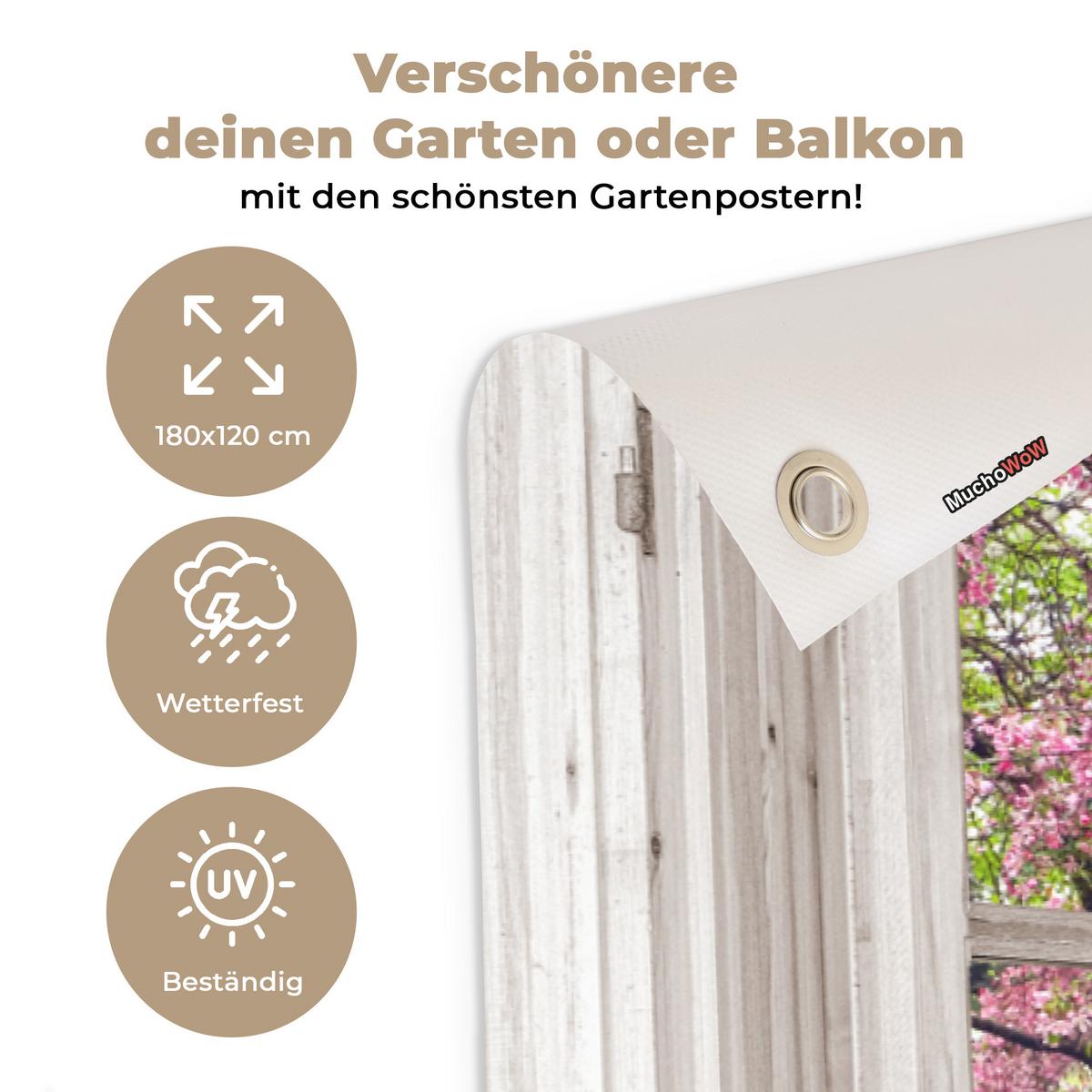 GARTENPOSTER Japanisch - Sakura - Blüte - Baum - Blütenzweige - Durchsichtig Poster für draußen 180x120 cm - Rosa, Kunststoff (180/120/0.2cm) - OnlyWow